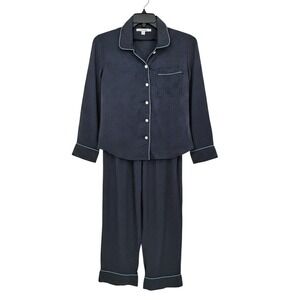 Boden Women's Navy Polka Dot Silk Pajama Set Size S Long Sleeve Pants - CJ